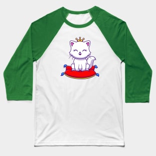 Cute Queen Cat Sitting On Pillow Cartoon Baseball T-Shirt